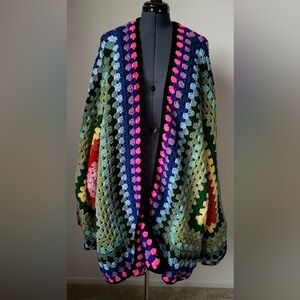 Handmade Plus Size Super Slouchy Rainbow Hexagon Cardigan